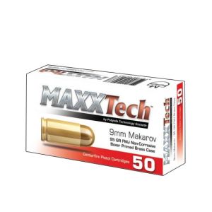 Cartușe 9x18 Makarov FMJ 92gr alamă Maxx Tech